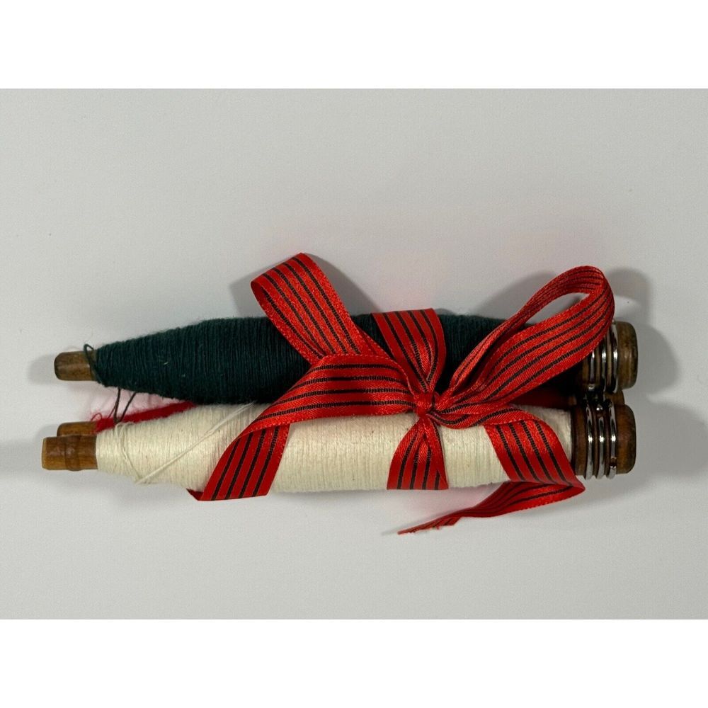 Antique Wooden Weaving Loom‎ Shuttle/Bobbins Spools Set of 3 Christmas Decor Red